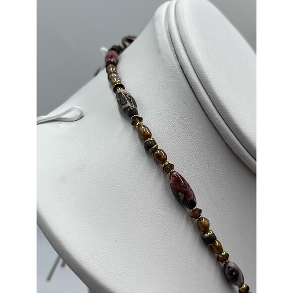 Michal Golan Agate Brown Gray Neutral Single Strand Pearl Crystal Brass necklace - Picture 11 of 16